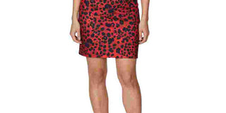 Vestido de festa curto com zíper e estampa de manga curta, gola redonda, tamanho 8, Betsey Johnson, feminino, vermelho/preto