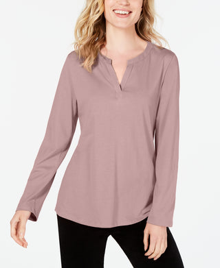 Charter Club Petite Supima Cotton Top com decote aberto para mulheres, rosa, tamanho PS/M
