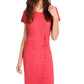 Vestido tubinho acima do joelho com estampa de nervuras coral Ultra Flirt feminino, manga curta, gola redonda, vermelho, tamanho X-S