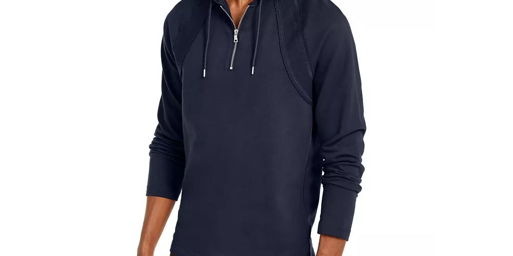Moletom com capuz masculino INC International Concepts com zíper de um quarto, azul, tamanho pequeno