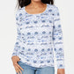 Karen Scott Blusa feminina aquarela com decote redondo, branca, tamanho grande