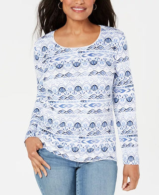 Karen Scott Blusa feminina aquarela com decote redondo, branca, tamanho grande