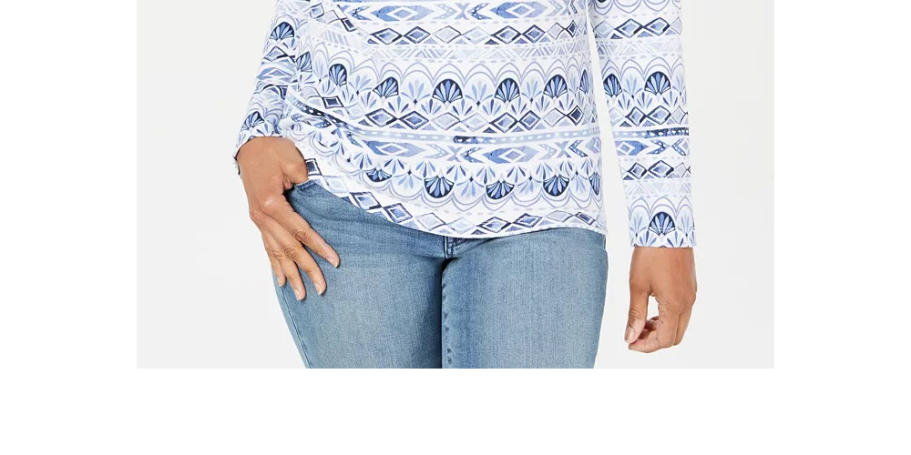 Karen Scott Blusa feminina aquarela com decote redondo, branca, tamanho grande
