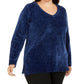 Karen Scott Suéter Feminino Plus Chenille Gola V Azul Tamanho 0X