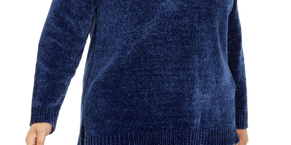 Karen Scott Suéter Feminino Plus Chenille Gola V Azul Tamanho 0X