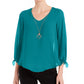 Blusa feminina com colar assimétrico JM Collection, azul, tamanho XX-G