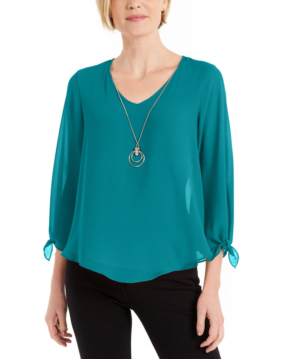 Blusa feminina com colar assimétrico JM Collection, azul, tamanho XX-G