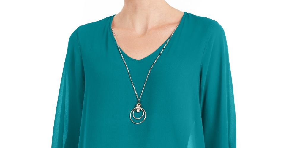 Blusa feminina com colar assimétrico JM Collection, azul, tamanho XX-G