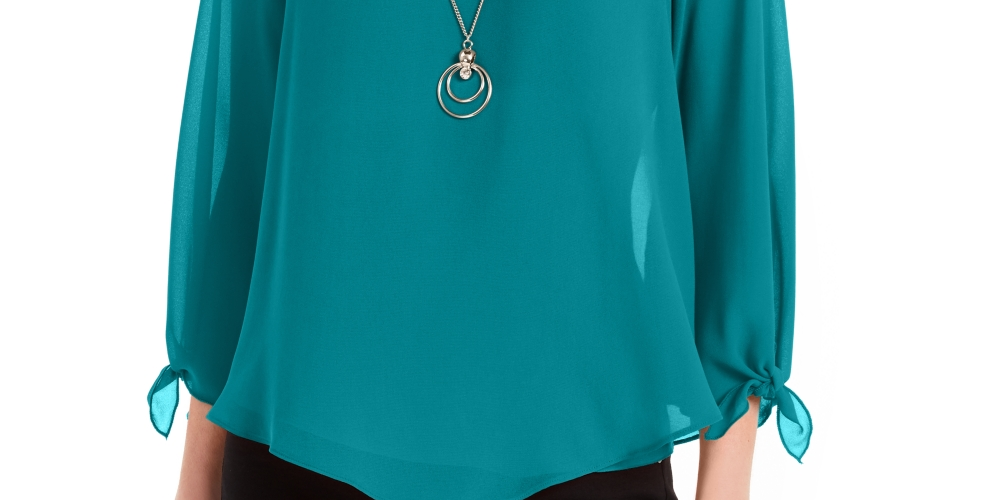 Blusa feminina com colar assimétrico JM Collection, azul, tamanho XX-G