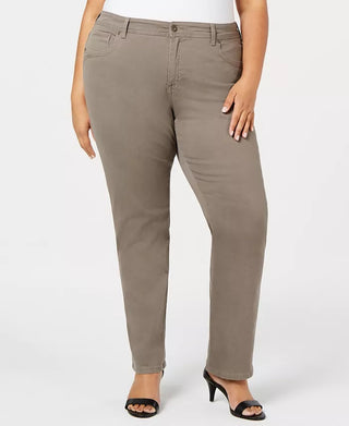 Jeans feminino estilo &amp; co com controle de barriga, perna reta, marrom, tamanho pequeno pequeno