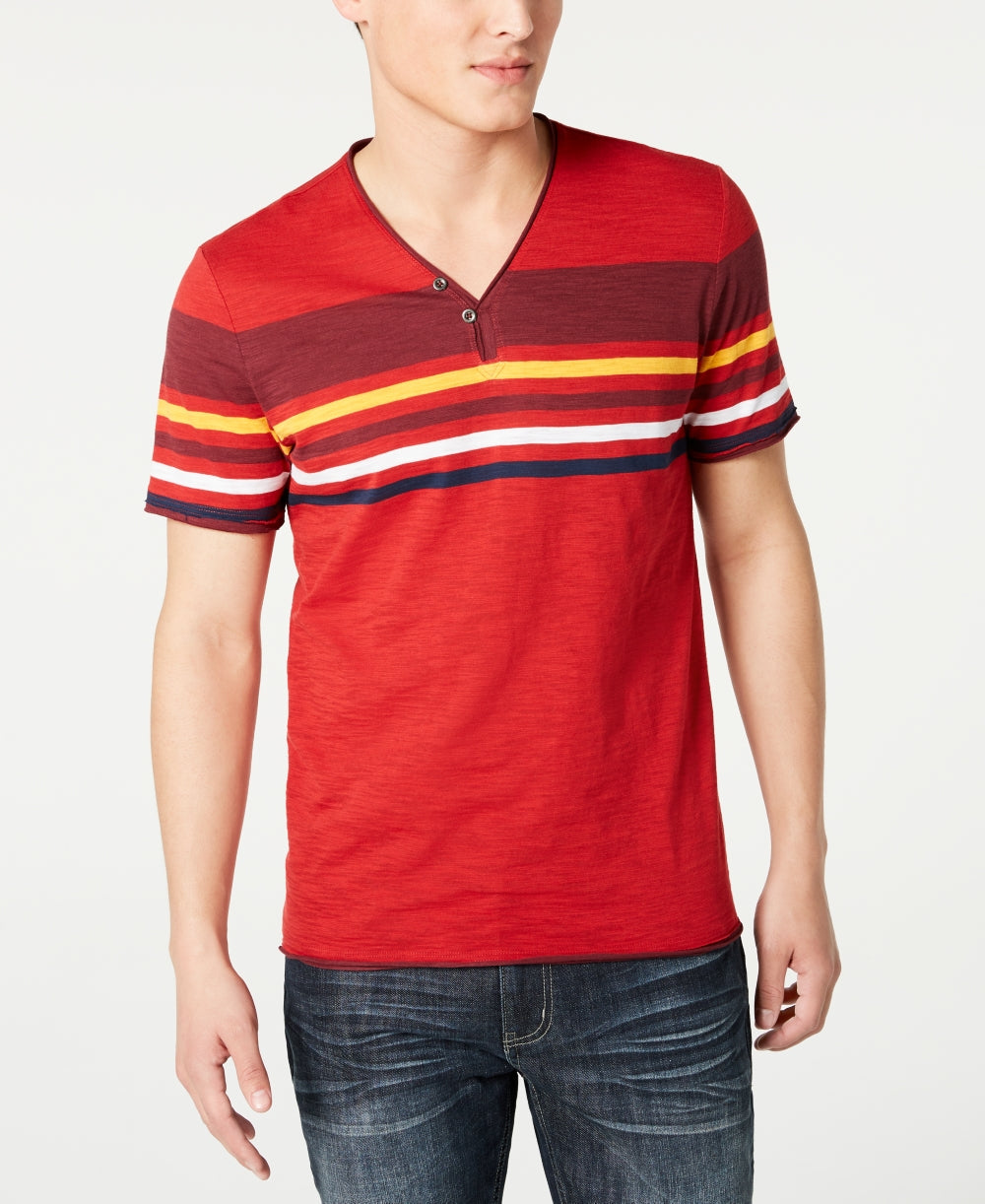 Camiseta listrada masculina com gola dividida e tamanho P da INC International Concepts