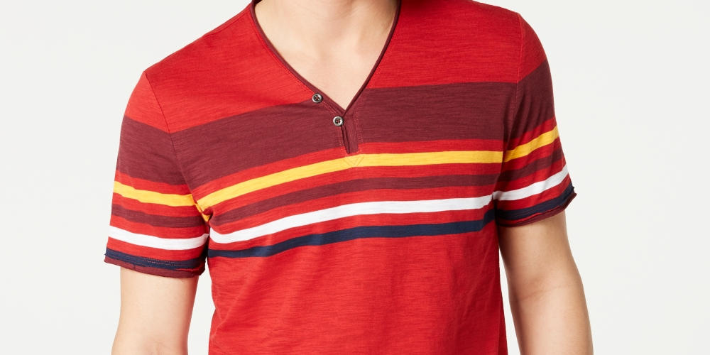 Camiseta listrada masculina com gola dividida e tamanho P da INC International Concepts