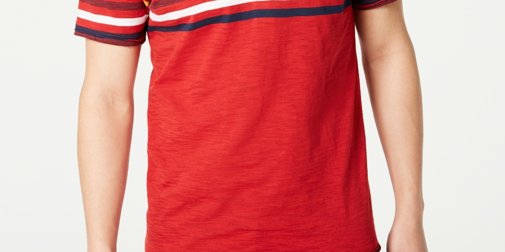 Camiseta listrada masculina com gola dividida e tamanho P da INC International Concepts
