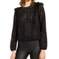 Blusa feminina com babados e ilhós da INC International Concepts, preta, tamanho XS