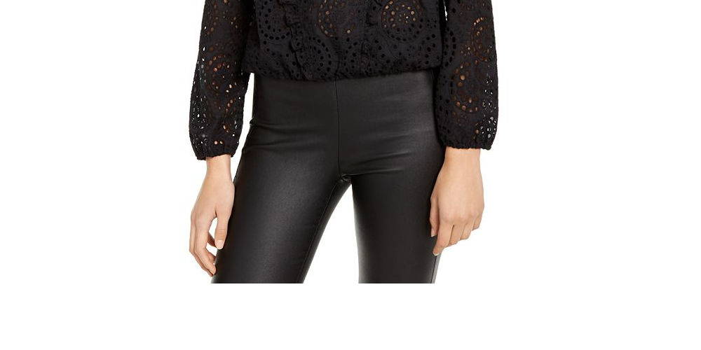 Blusa feminina com babados e ilhós da INC International Concepts, preta, tamanho XS
