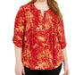 Blusa plissada estampada plue da coleção NY feminina, vermelha, tamanho 1X