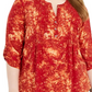 Blusa plissada estampada plue da coleção NY feminina, vermelha, tamanho 1X