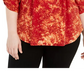 Blusa plissada estampada plue da coleção NY feminina, vermelha, tamanho 1X