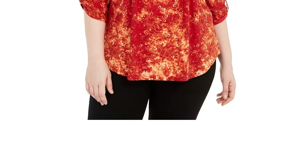 Blusa plissada estampada plue da coleção NY feminina, vermelha, tamanho 1X