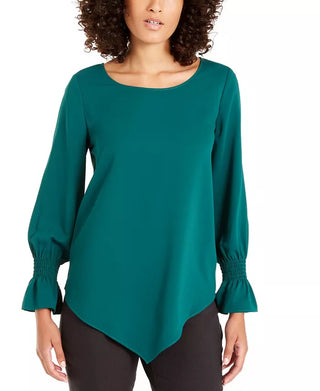 Blusa camponesa feminina Alfani com bainha em V, verde, tamanho XX-G