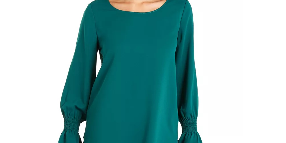 Blusa camponesa feminina Alfani com bainha em V, verde, tamanho XX-G