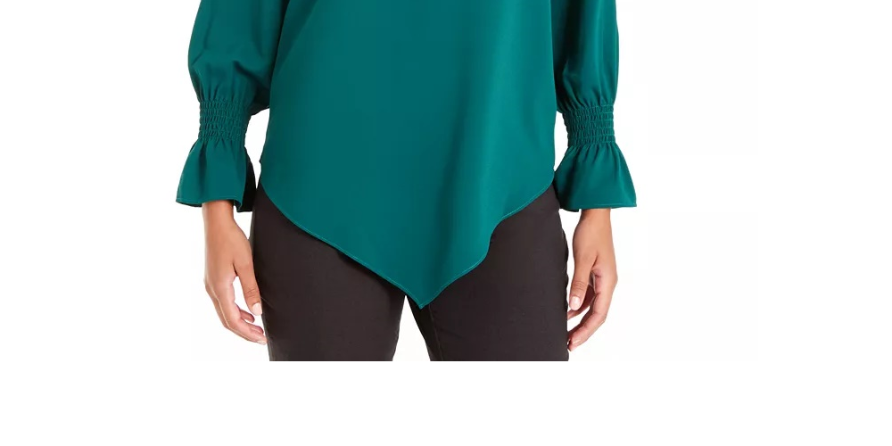 Blusa camponesa feminina Alfani com bainha em V, verde, tamanho XX-G