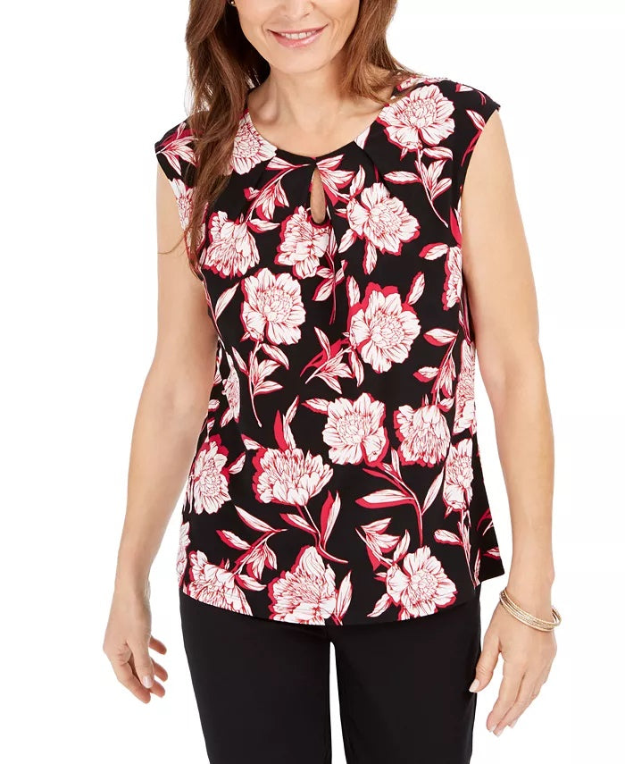 Regata feminina Kasper com estampa floral e decote vazado, rosa, tamanho PS