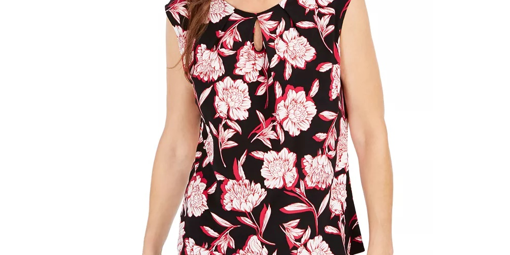 Regata feminina Kasper com estampa floral e decote vazado, rosa, tamanho PS