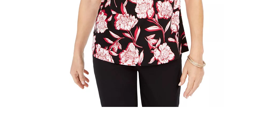Regata feminina Kasper com estampa floral e decote vazado, rosa, tamanho PS
