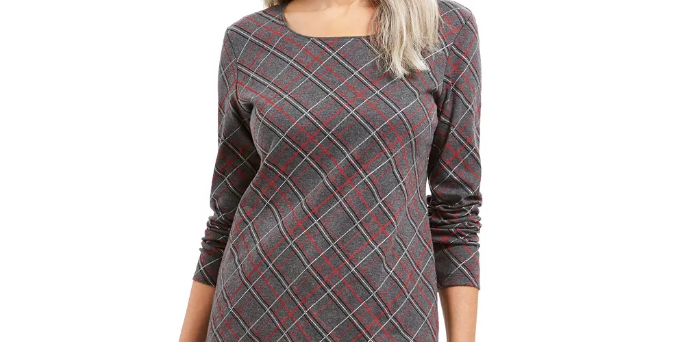 Karen Scott Top feminino Holly Plaid com detalhes em vermelho, tamanho XX-G