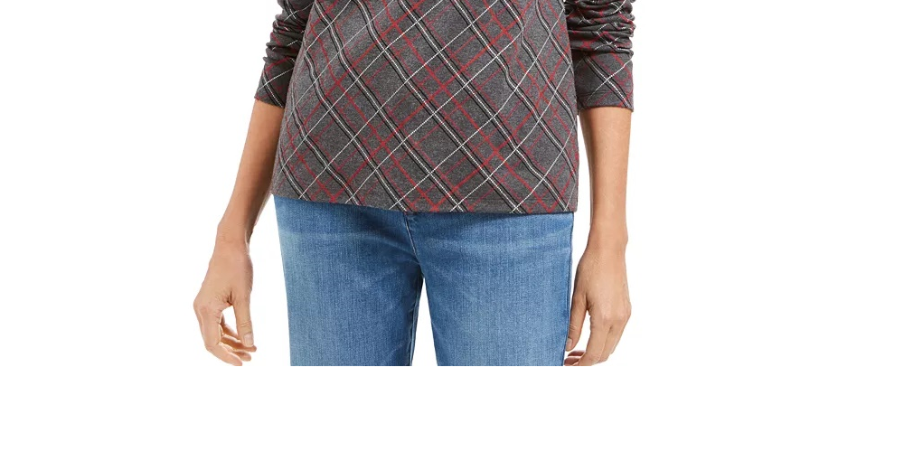 Karen Scott Top feminino Holly Plaid com detalhes em vermelho, tamanho XX-G