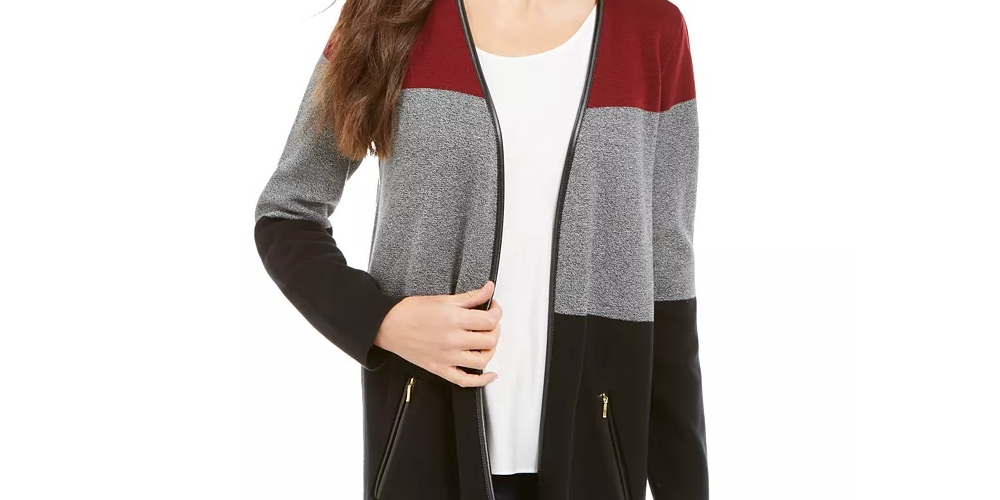 Suéter feminino Charter Club Milano Colorblocked Cotton Completer, preto, tamanho GG