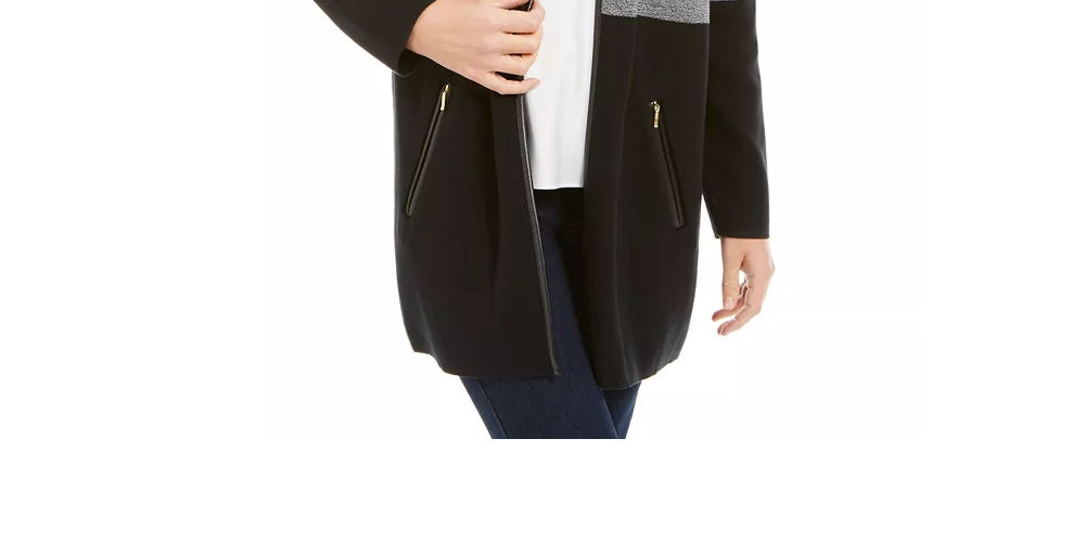 Suéter feminino Charter Club Milano Colorblocked Cotton Completer, preto, tamanho GG