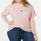 Camiseta feminina Tommy Hilfiger com estampa de logotipo rosa, tamanho 2X