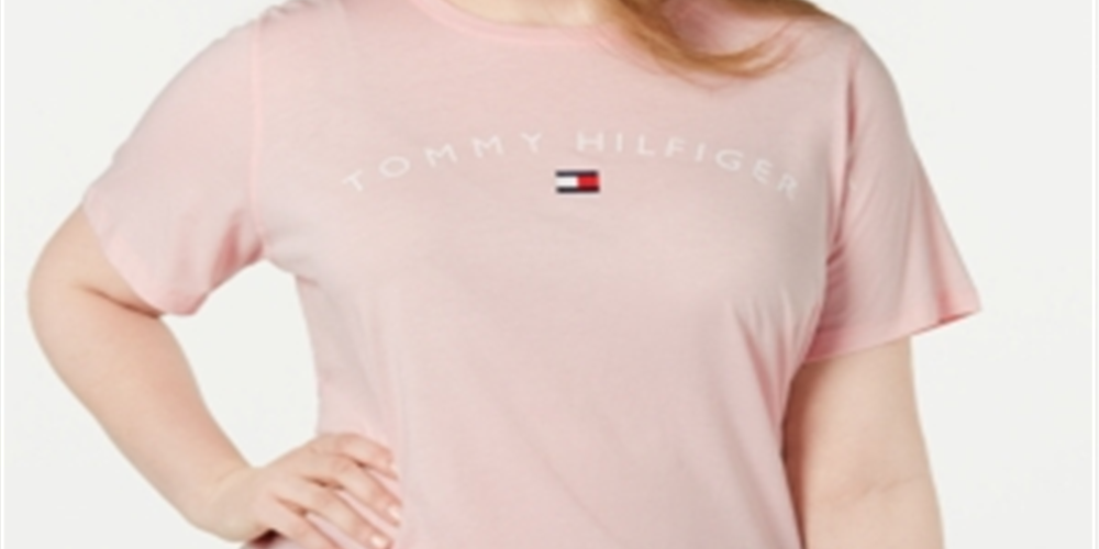 Camiseta feminina Tommy Hilfiger com estampa de logotipo rosa, tamanho 2X