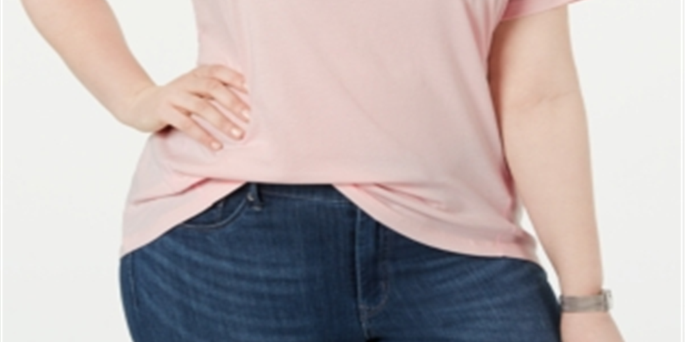 Camiseta feminina Tommy Hilfiger com estampa de logotipo rosa, tamanho 2X