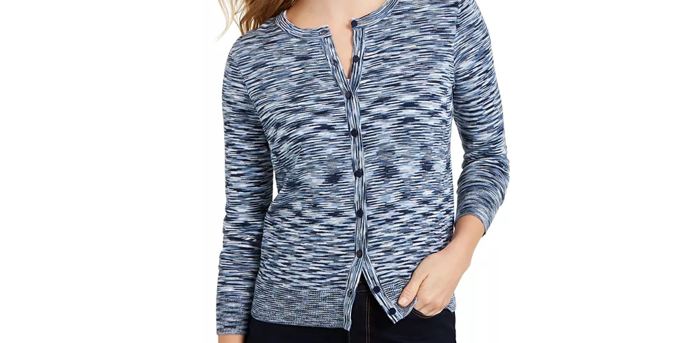 Cardigan feminino com botões tingidos no espaço, azul, tamanho extrapequeno, da Charter Club