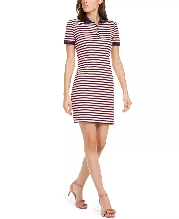 Vestido polo listrado feminino Maison Jules, azul/vermelho, tamanho extrapequeno