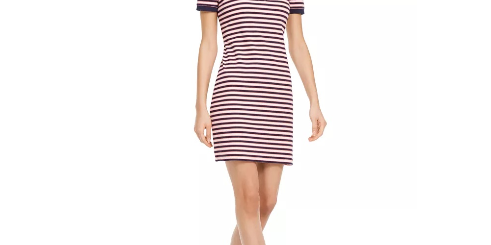 Vestido polo listrado feminino Maison Jules, azul/vermelho, tamanho extrapequeno