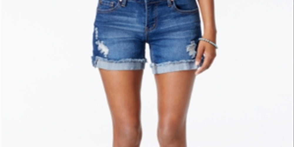 Shorts jeans femininos com punho rosa da Celebrity, tamanho 0, azul