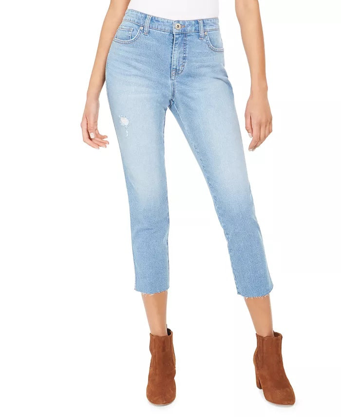 Calça jeans cropped feminina estilo &amp; co, azul, tamanho 12
