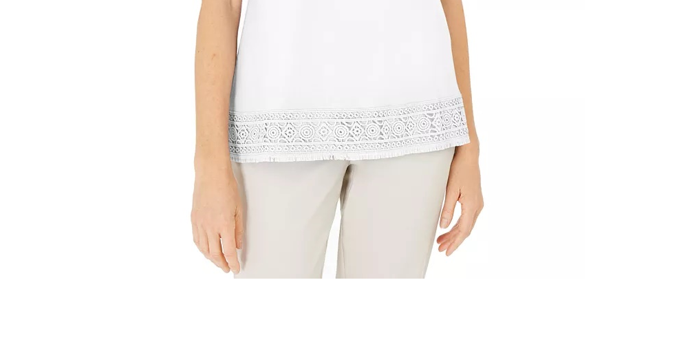 Karen Scott Blusa de crochê de algodão com franjas, tamanho X-S