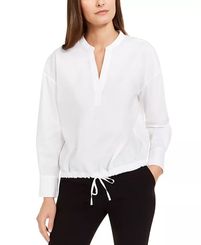 Blusa feminina Alfani com cordão na bainha, branca, tamanho X-S