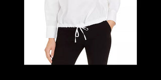 Blusa feminina Alfani com cordão na bainha, branca, tamanho X-S