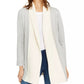 Cardigan feminino INC International Concepts com ponto misto e acabamento em tricô trançado, cinza, tamanho médio