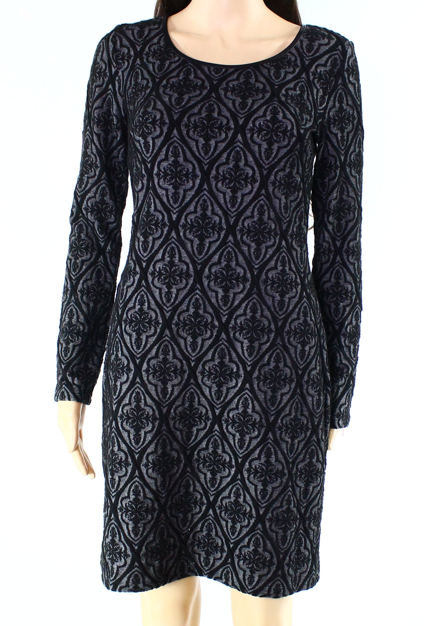 Vestido justo feminino com acabamento em couro sintético e jacquard, preto, tamanho P, da INC International Concepts
