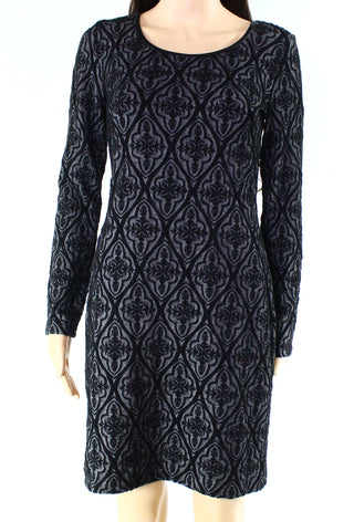 Vestido justo feminino com acabamento em couro sintético e jacquard, preto, tamanho P, da INC International Concepts