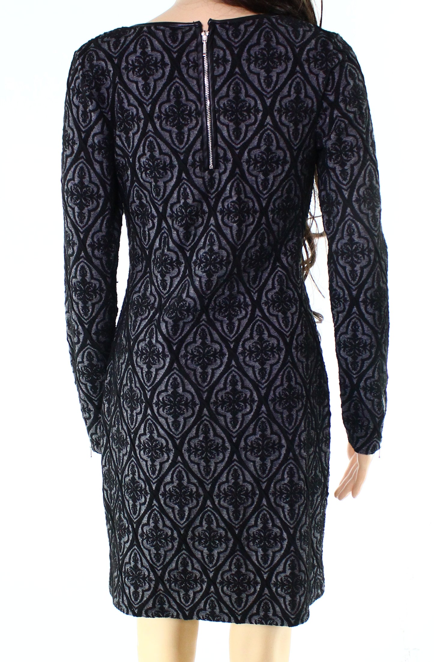 Vestido justo feminino com acabamento em couro sintético e jacquard, preto, tamanho P, da INC International Concepts