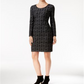 Vestido justo feminino com acabamento em couro sintético e jacquard, preto, tamanho P, da INC International Concepts