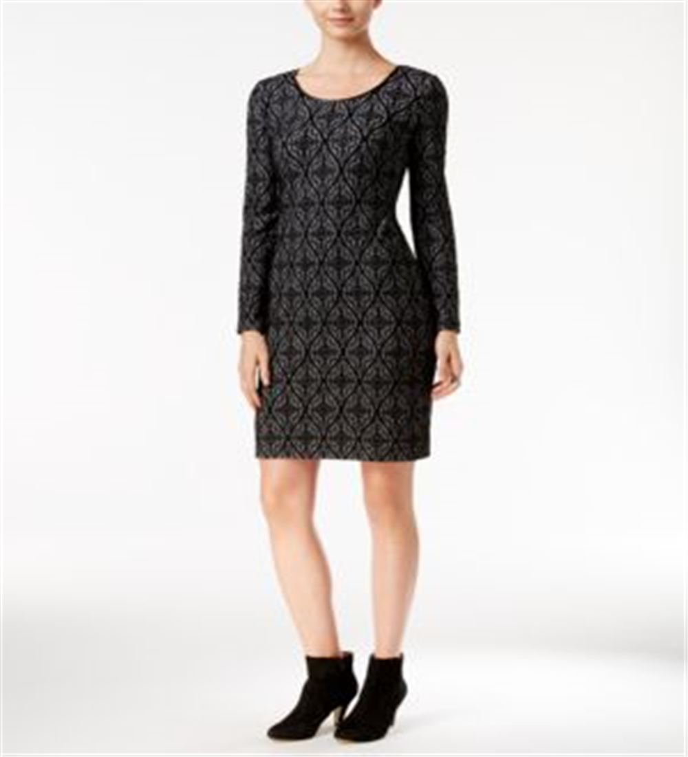 Vestido justo feminino com acabamento em couro sintético e jacquard, preto, tamanho P, da INC International Concepts